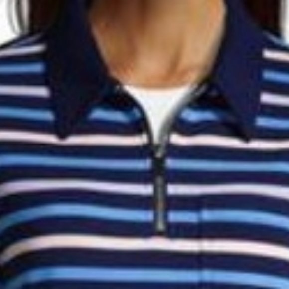 NWT LANDS' END LONG SLEEVE QUARTER ZIP SWEATSHIRT DEEP SEA NAVY MULTI STRIPE S/P - Picture 2 of 5